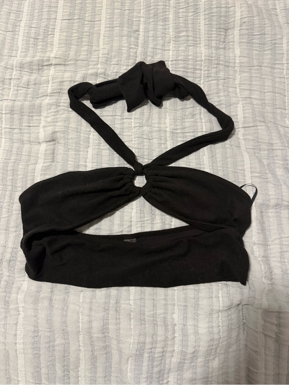 Black Halter Crop Top with Front Ring Detail - Women Tops